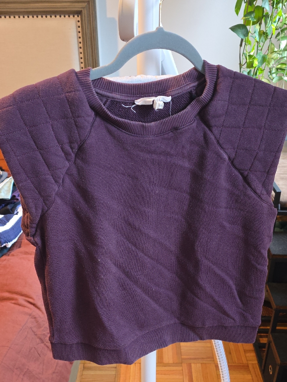 ba&sh Quilted Sleeve Scoop Neck Sweater in Deep Plum